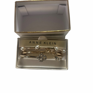 Anne Klein Gold Bangle Set with Pearls and Crystals